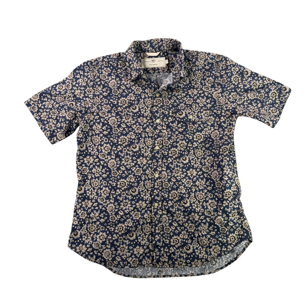 Rogue Territory Shirt Mens XL Blue Floral Japanese Fabric Short Sleeve Button Up